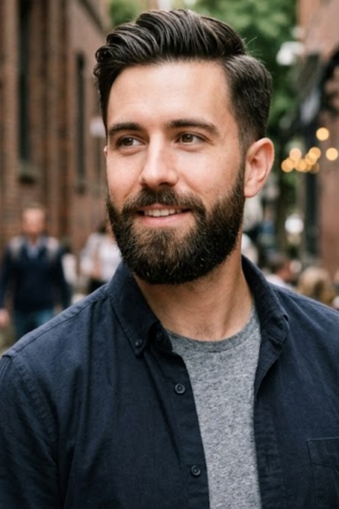 Dense Short Beard on an oblong face