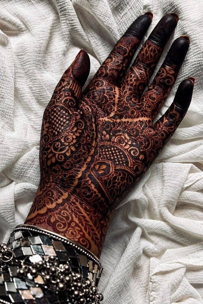 Dense Traditional Coverage Palm Mehndi Design