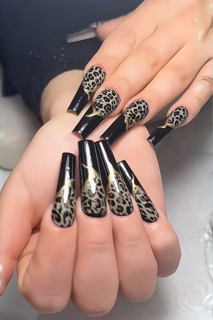Dramatic Leopard Spots on Coffin Nails