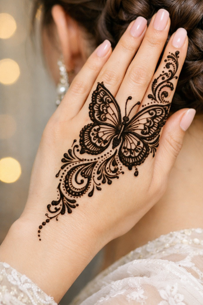 Elegant Back Hand Butterfly Mehndi