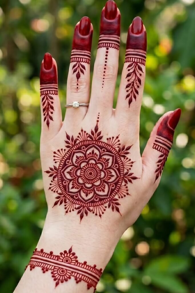 Elegant Mandala Back Hand Mehndi Design for Engagements