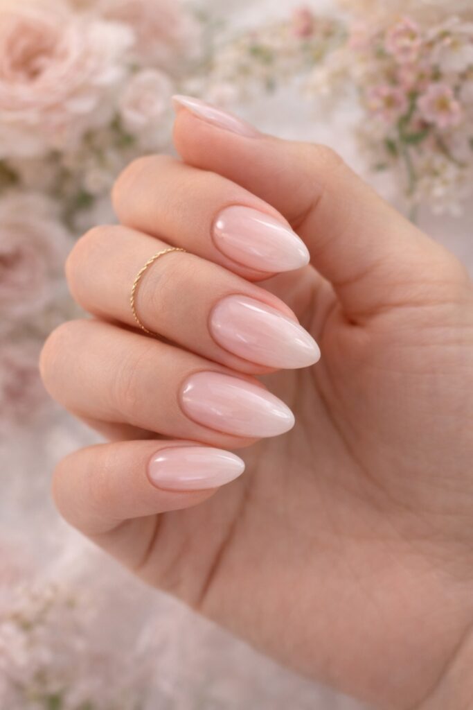 Elegant Oval Soft Beige BIAB Nails