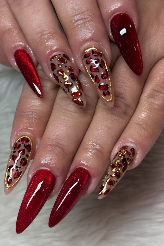 Fierce Leopard French Tips on Stiletto Nails