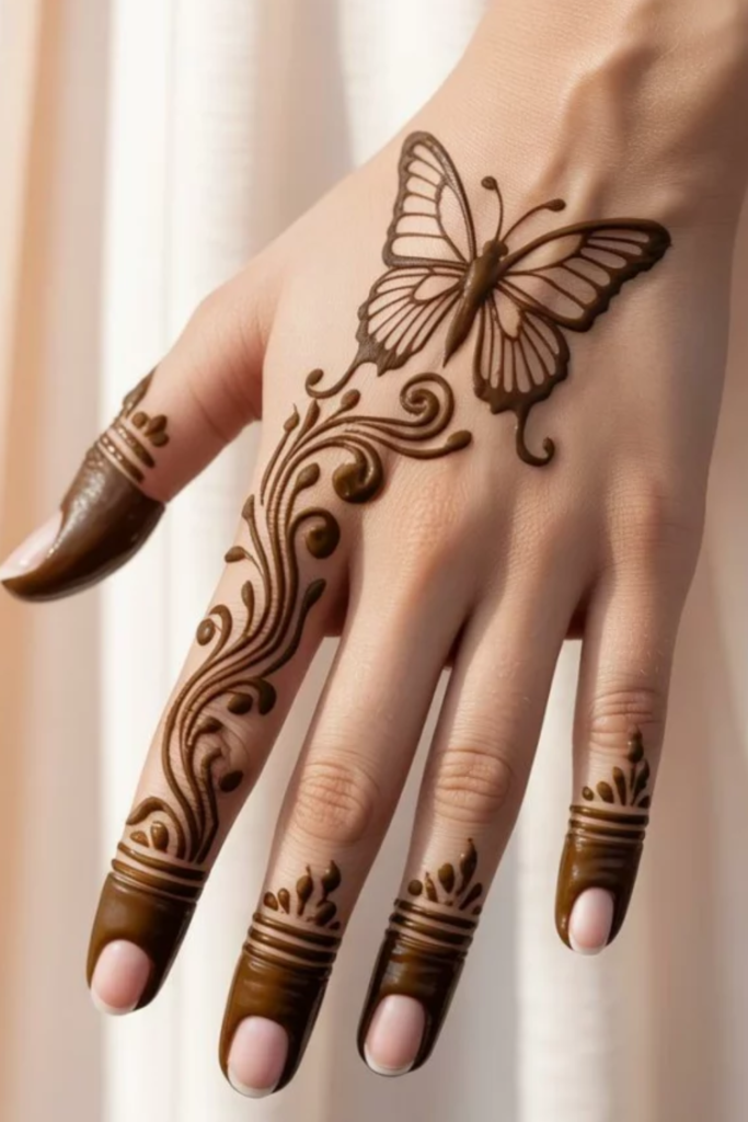 Finger Accent Butterfly Palm Mehndi