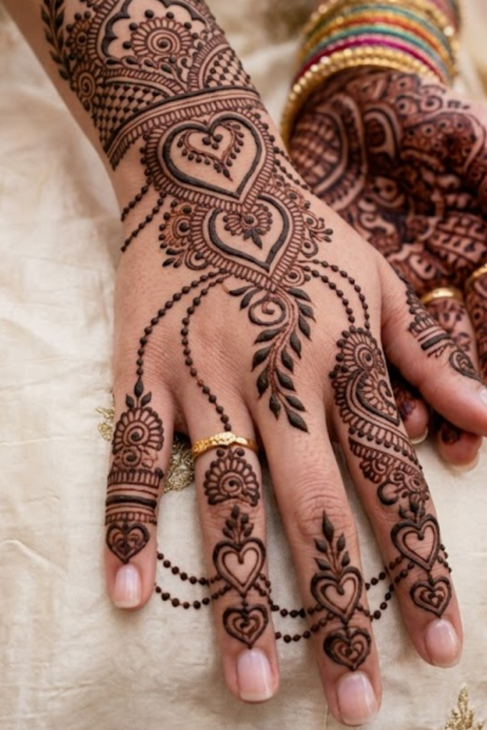 Fingertip Linked Heart Mehndi
