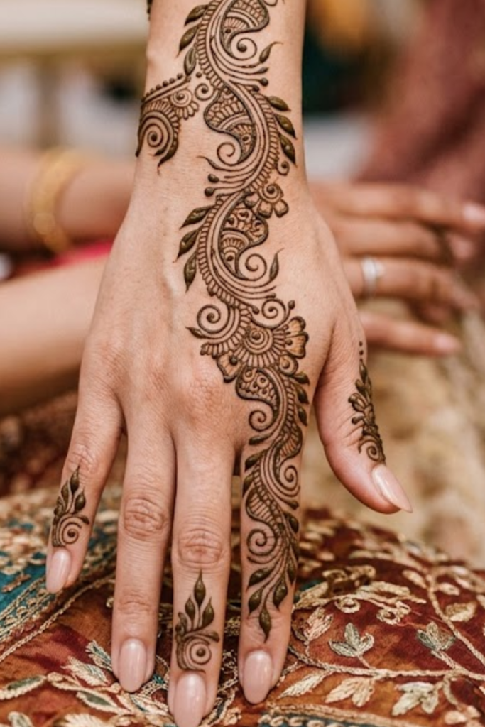 Flowing Vine Mehndi on Back of Hand
