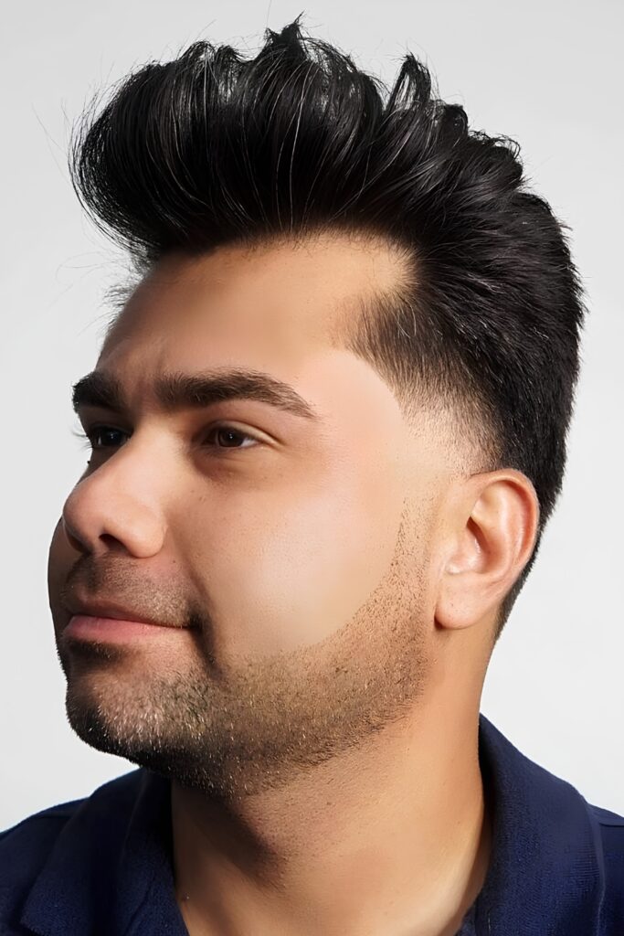 Fluffy Pompadour on a man with a round face