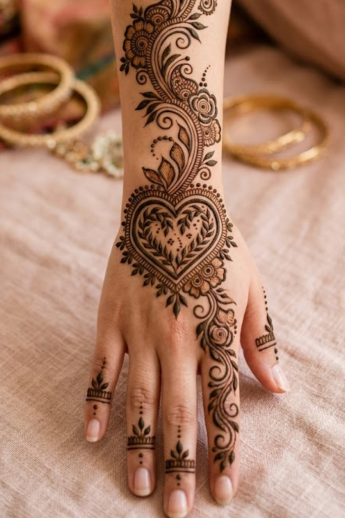 Forearm Vine Heart Mehndi Design