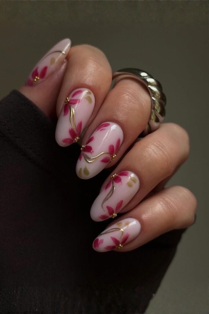 Fresh Floral Oval Spring Manicure