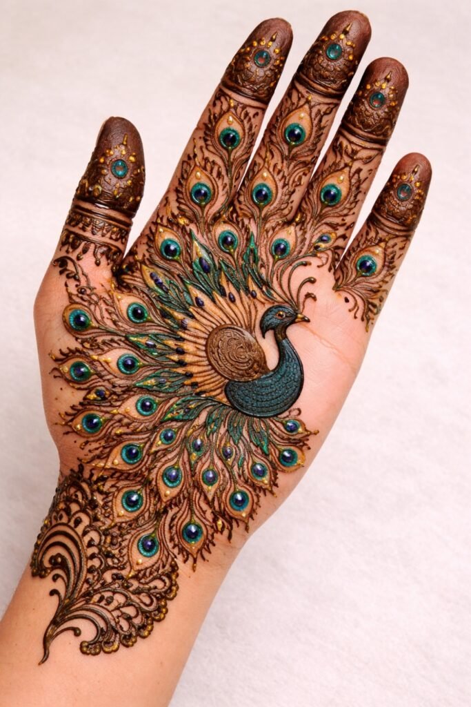 Full Palm Intricate Bird Motif Mehndi