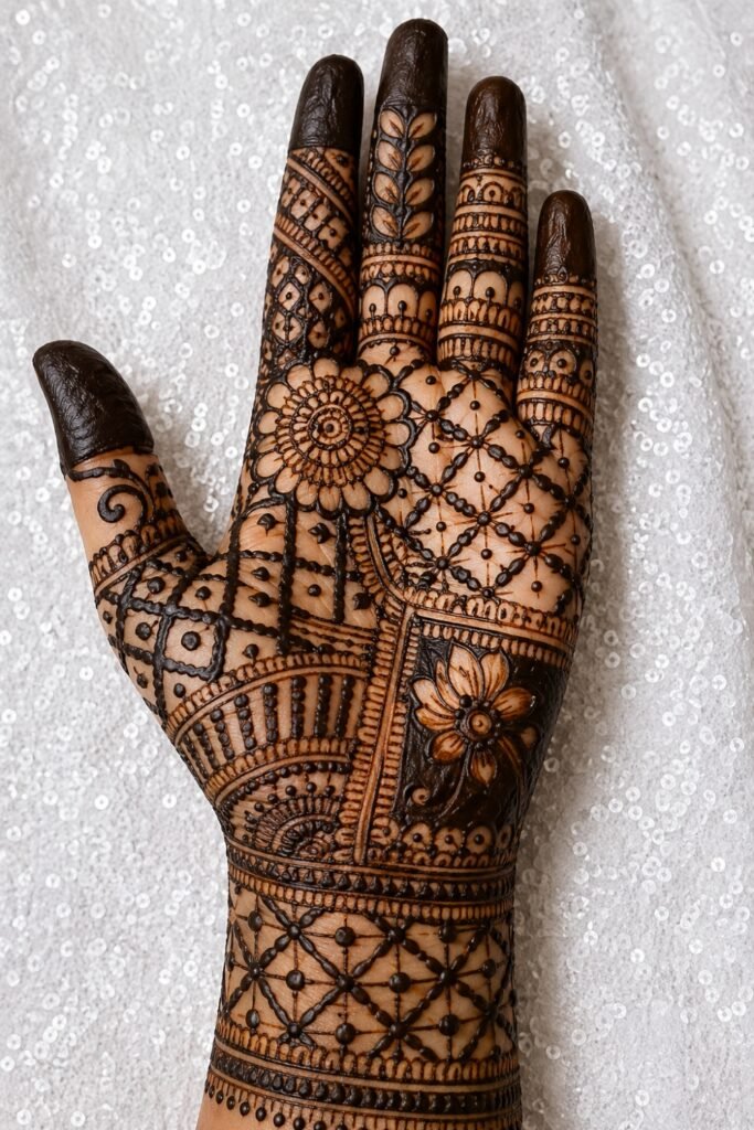 Fusion Geometric Floral Palm Mehndi Design