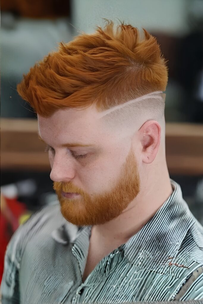 Red Spiky Hairstyle on a man with a round face