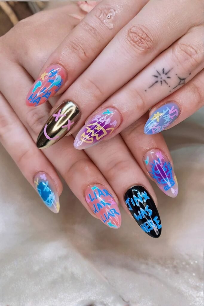 Graffiti Splatter Long Coffin Jinx Nails