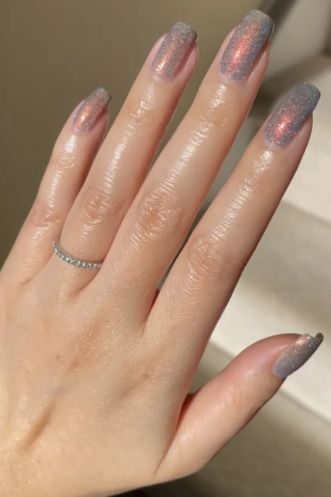 Gray Glitter Nails