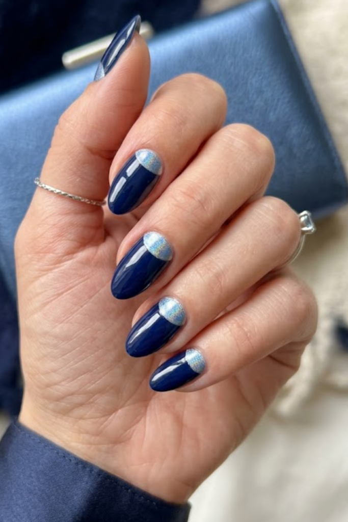 Navy Half-Moon Nails