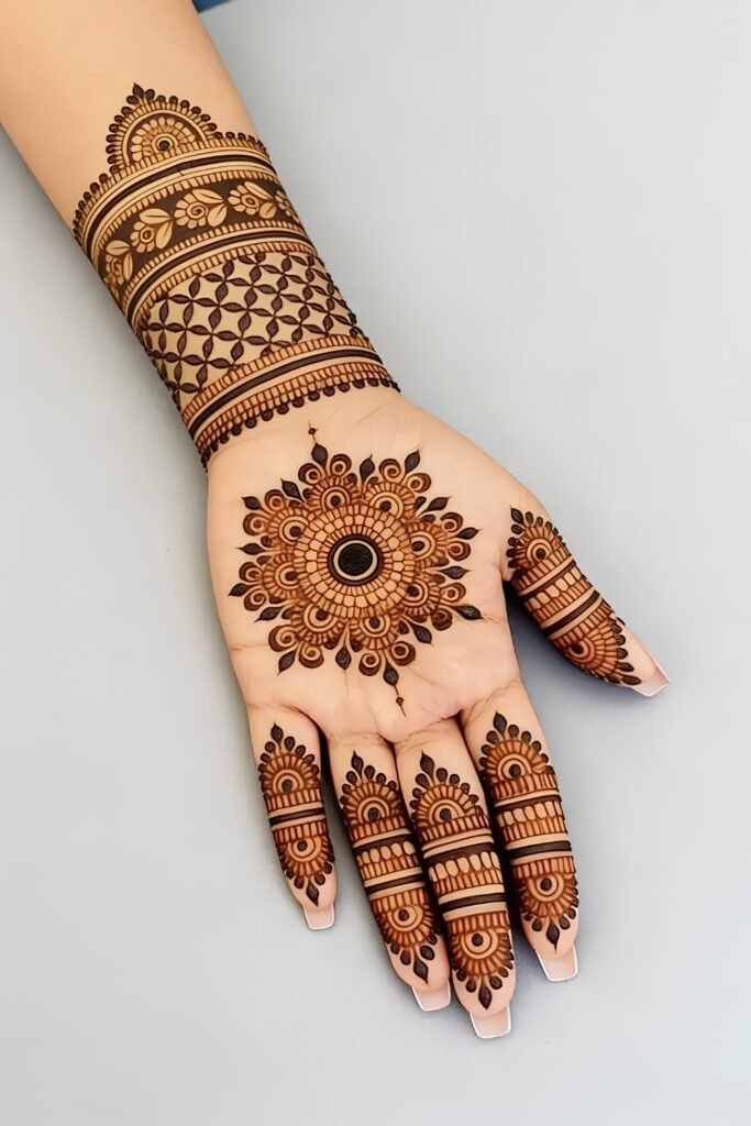 Heavy Bridal Mandala Palm Mehndi Design