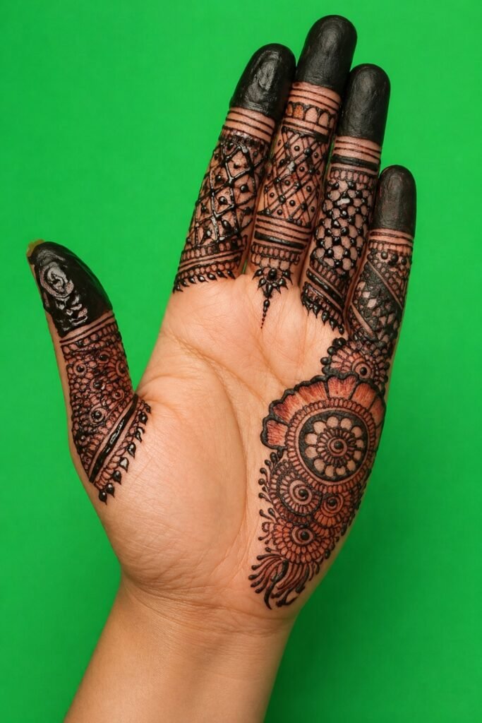 Intricate Finger Focused Palm Mehndi Design