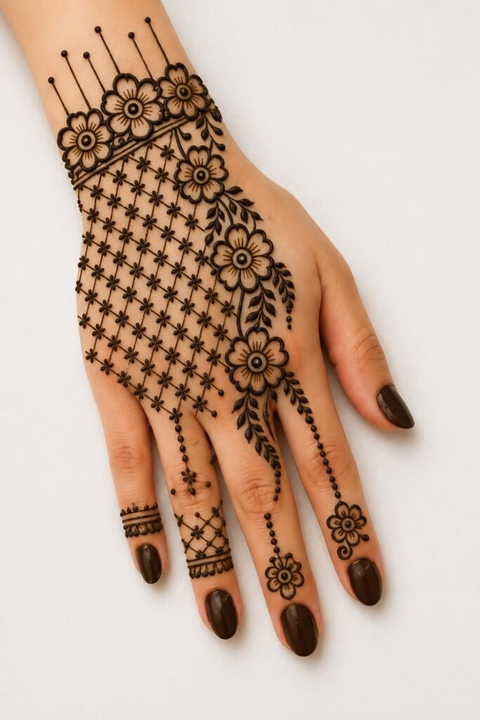 Intricate Jaali Fusion Back Hand Mehndi Design