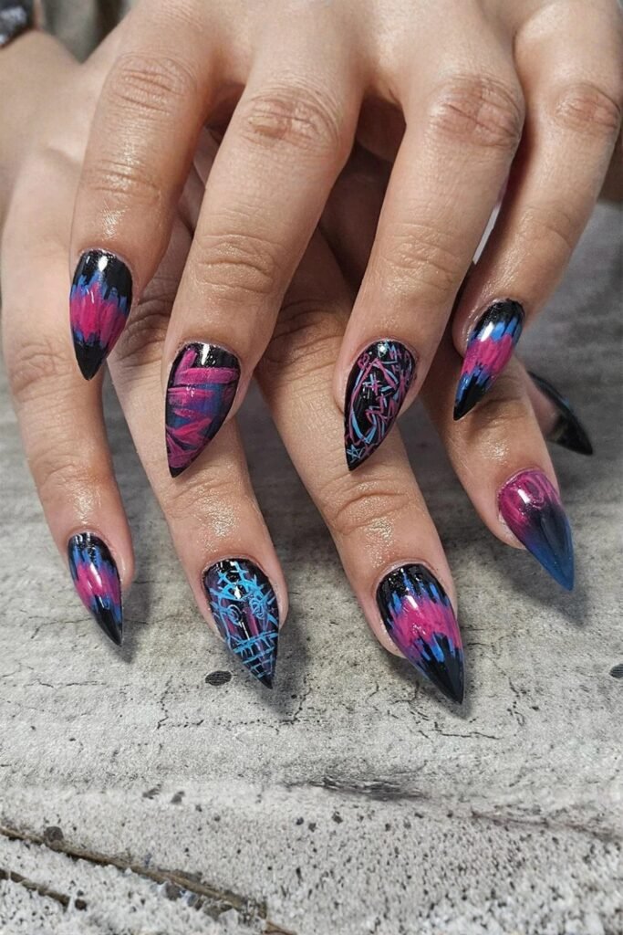 Lightning Bolt Almond Edgy Nail Art