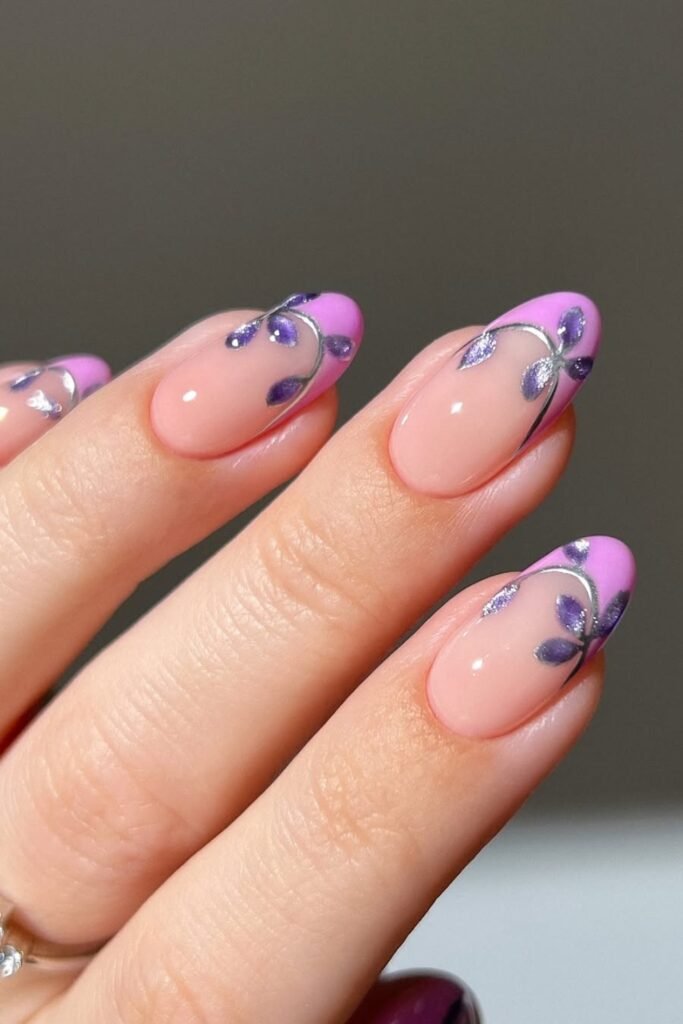 Lilac and Pink French Tip April Nails