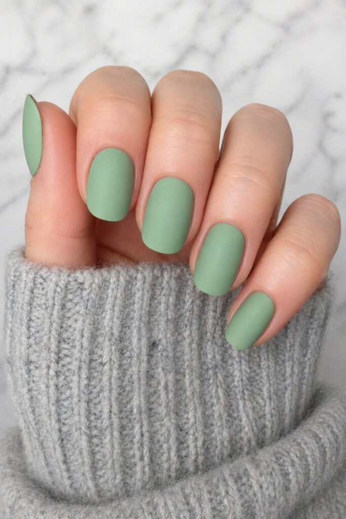 Matte Sage Short Rounded Nails