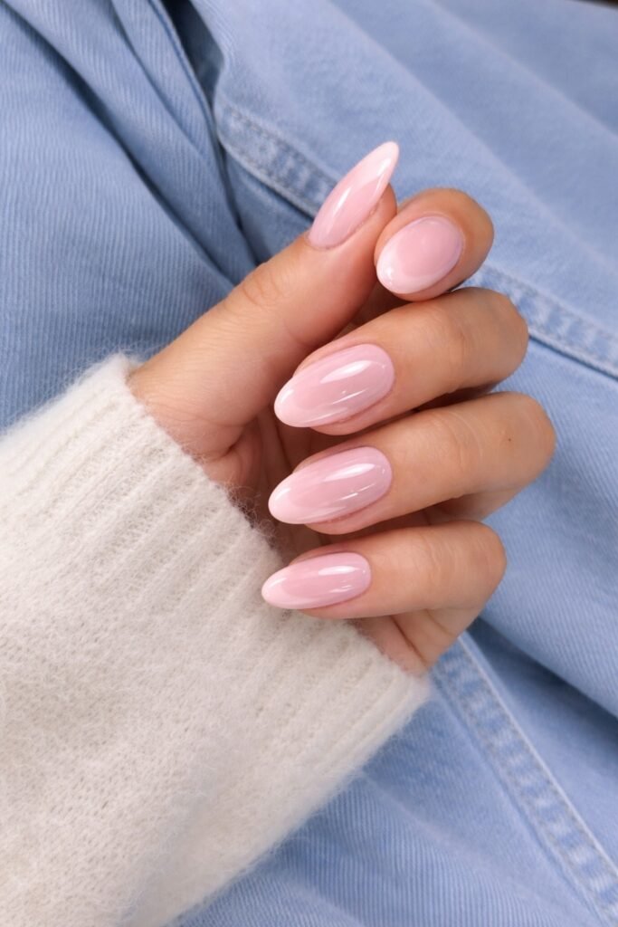 Milky Pink Chrome April Nails