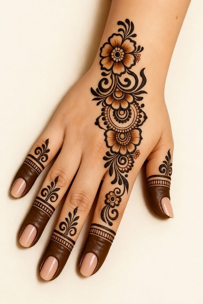 Minimal Arabic Flow Back Hand Mehndi Design for Eid