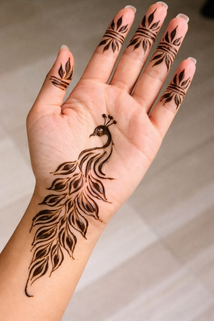 Minimal Elegant Palm Peacock Henna