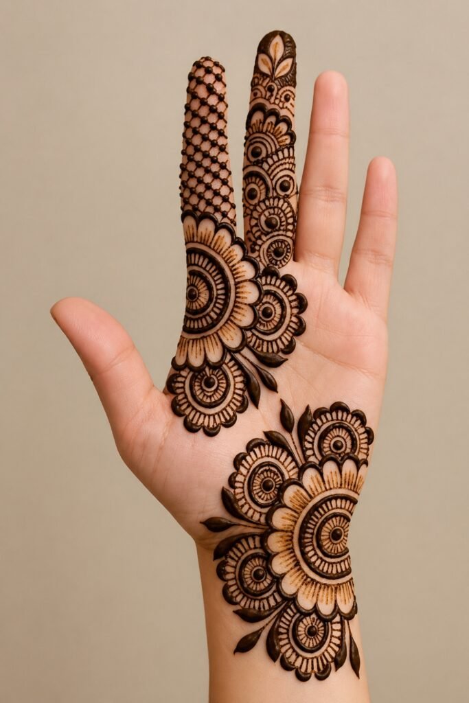 Minimal Festive Floral Palm Mehndi Design
