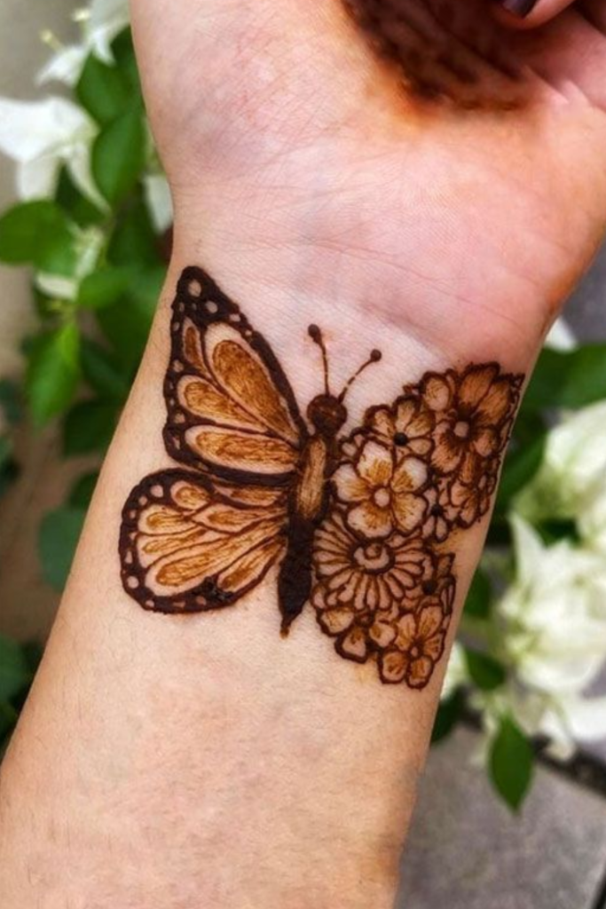 Minimalist Wrist Butterfly Mehndi Design