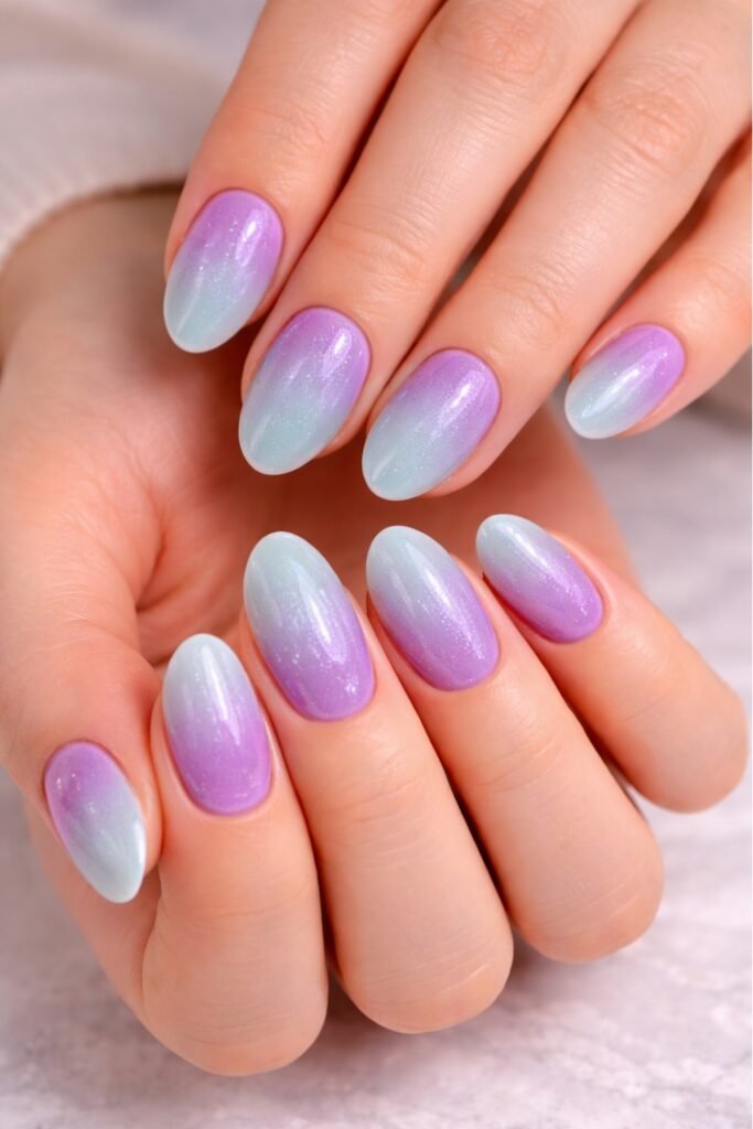 Mint and Lilac Ombre April Nails