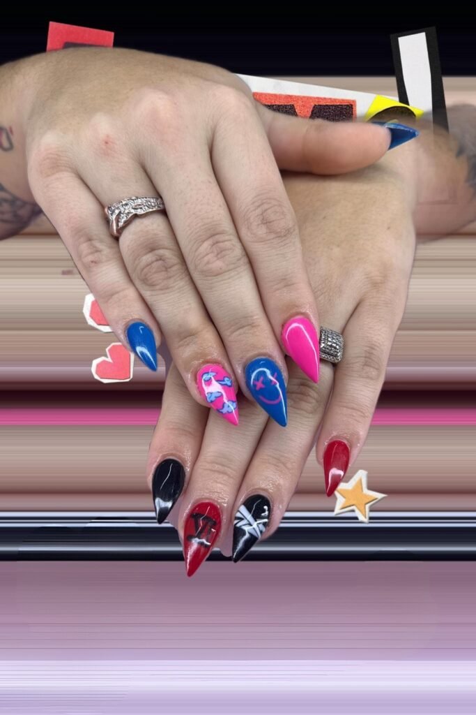 Neon Bolt Stiletto High Contrast Nails