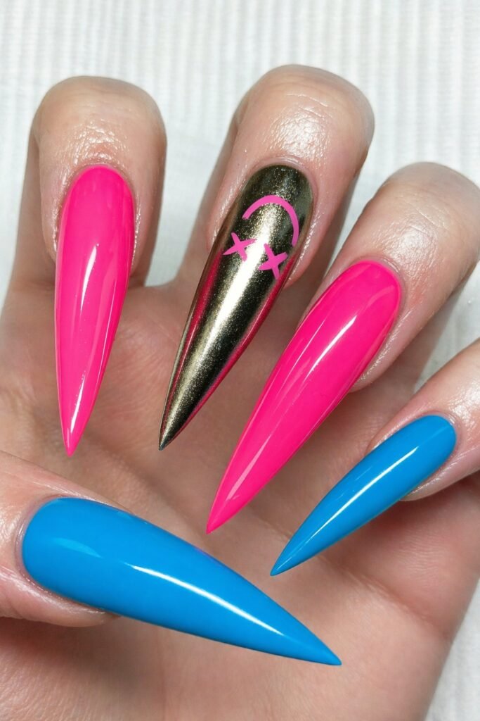 Neon Pink Stiletto Jinx Nails