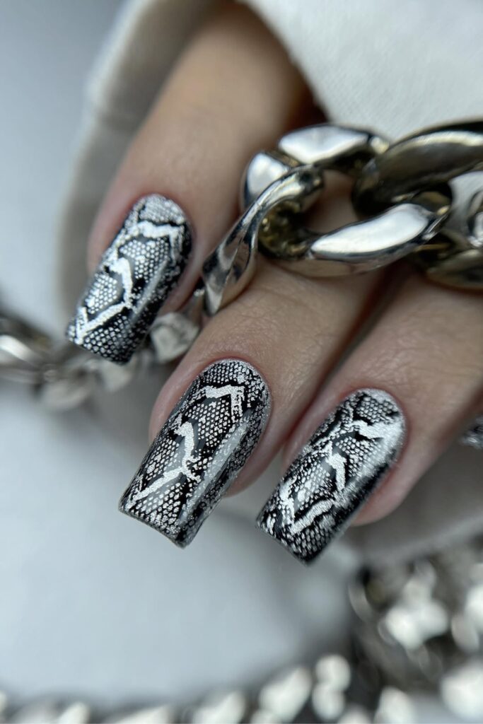 Neutral Snake Skin on Square Nails