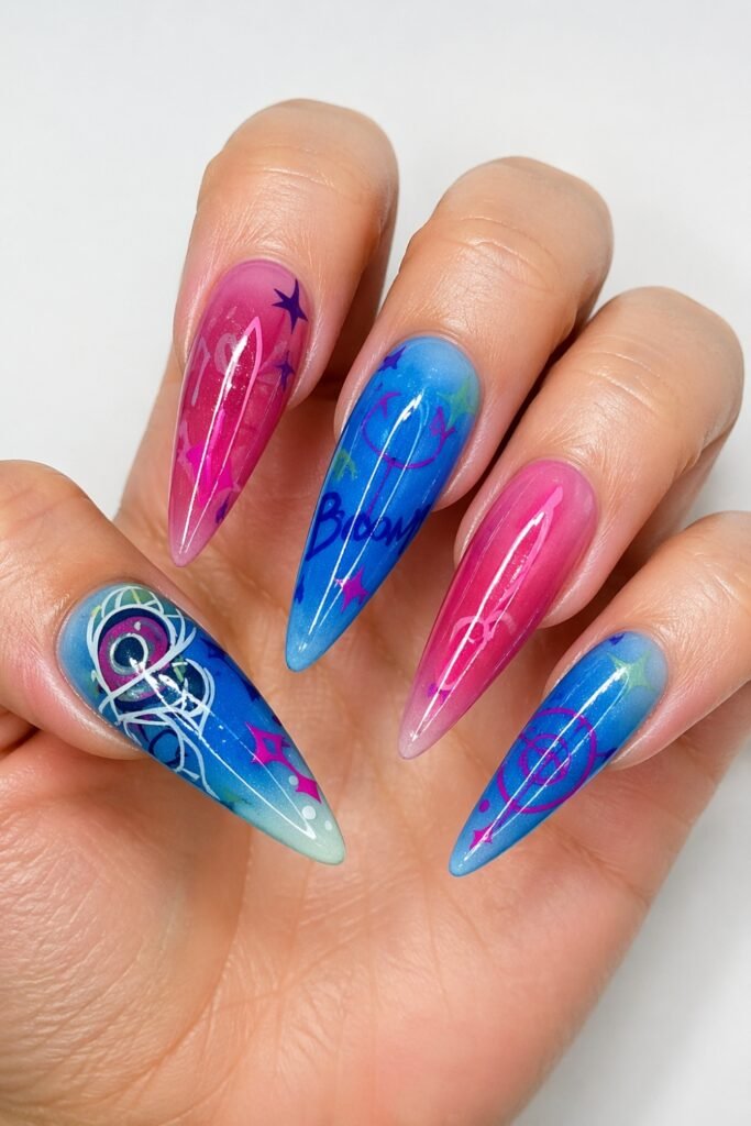 Ombre Graffiti Coffin Jinx Nails