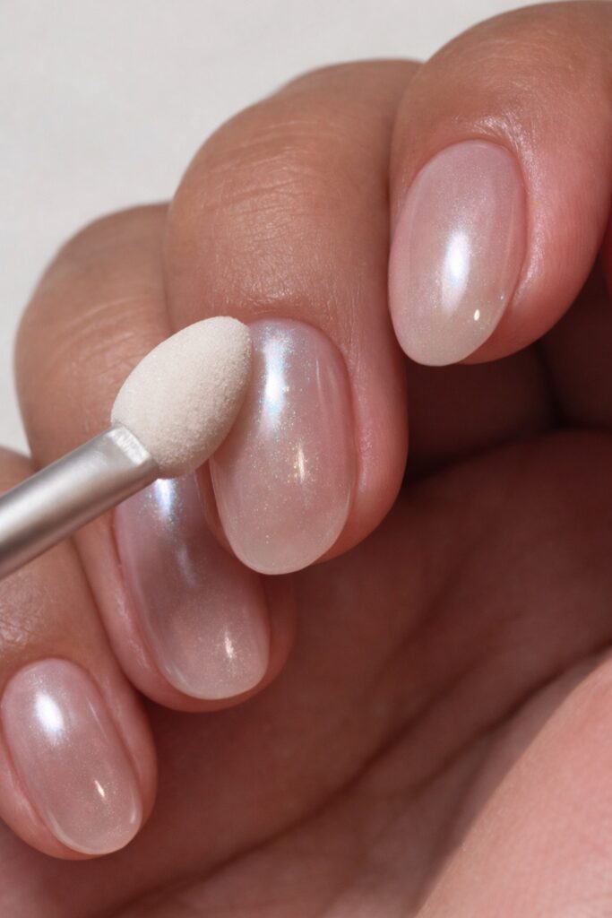 Oval Beige Chrome Veil BIAB Nails
