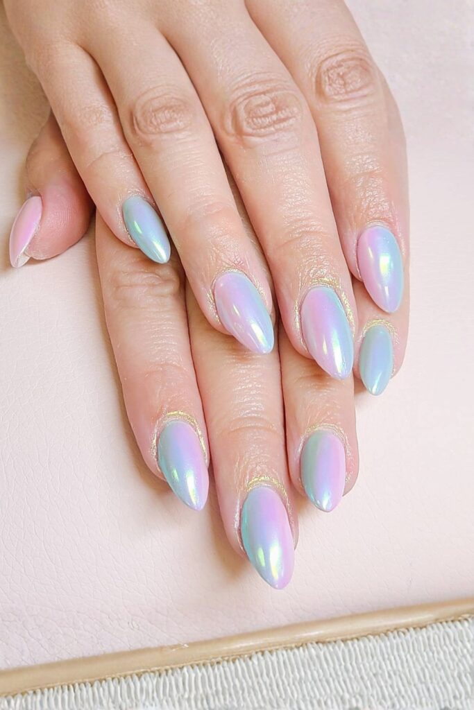 Oval Chrome Accent BIAB Nails