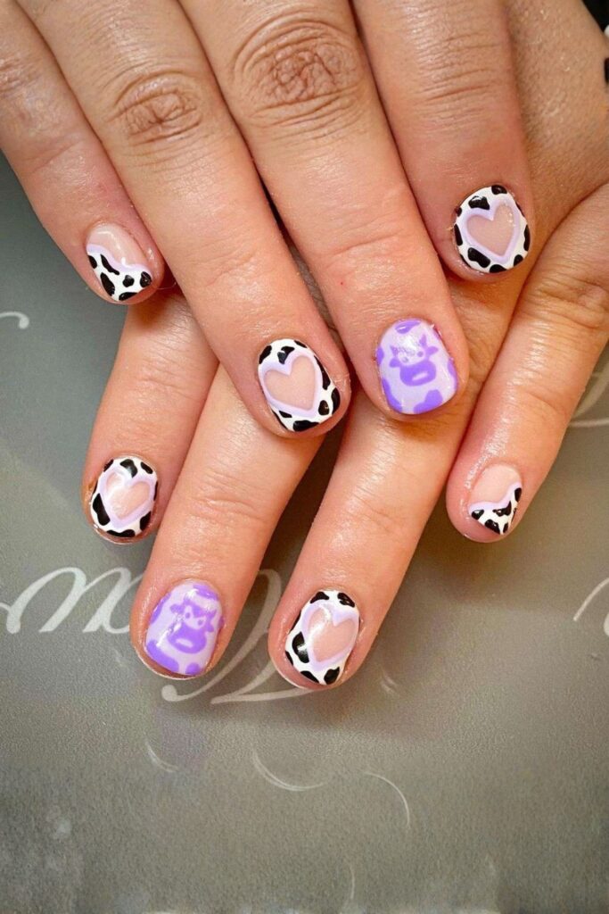 Pastel Cow Print on Short Almond Nails