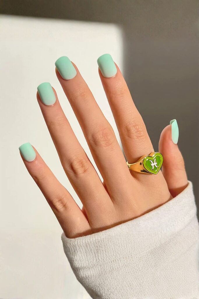 Pastel Mint Sage Square Nails