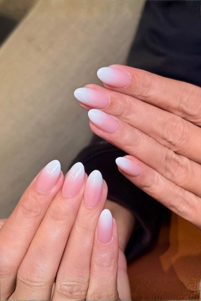 Peach and Baby Blue Ombre April Nails