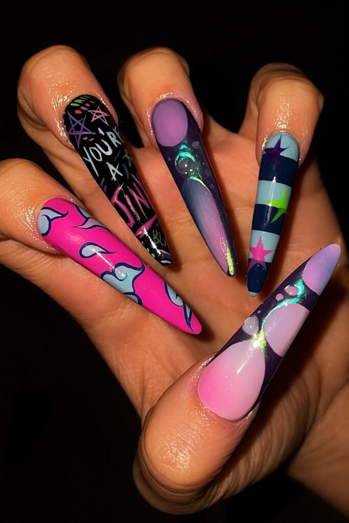 Pink Accents Long Acrylic Jinx Nails