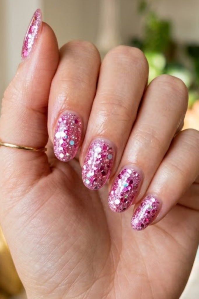 Pink Confetti Glitter Nails