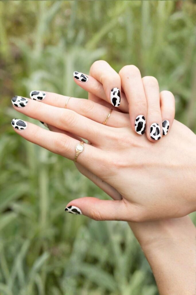 Playful Cow Print on Short Rounded Nails