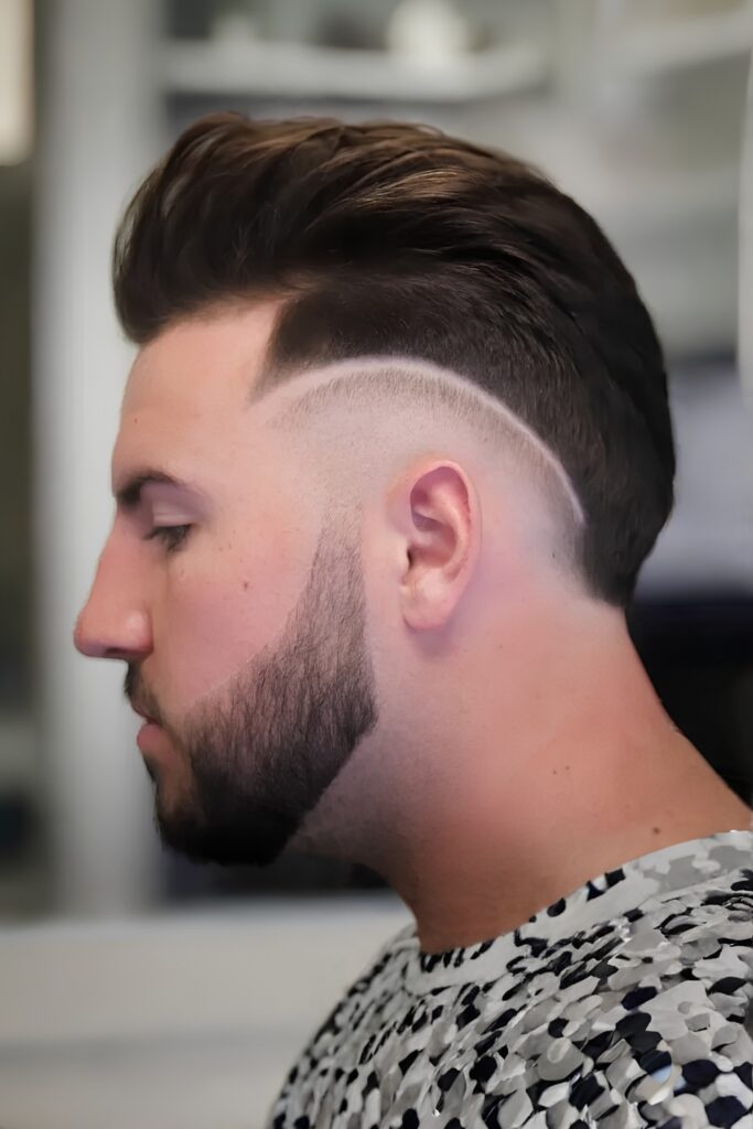 Pompadour With a Shaved Line on a man with a round face