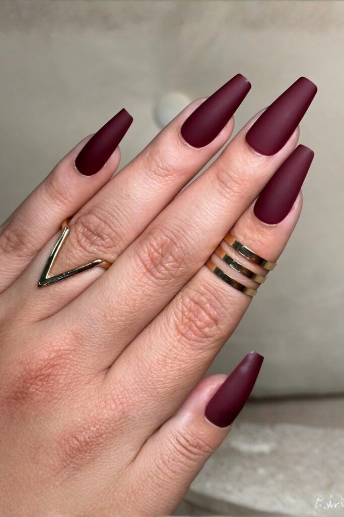 Powerful Burgundy Coffin Manicure