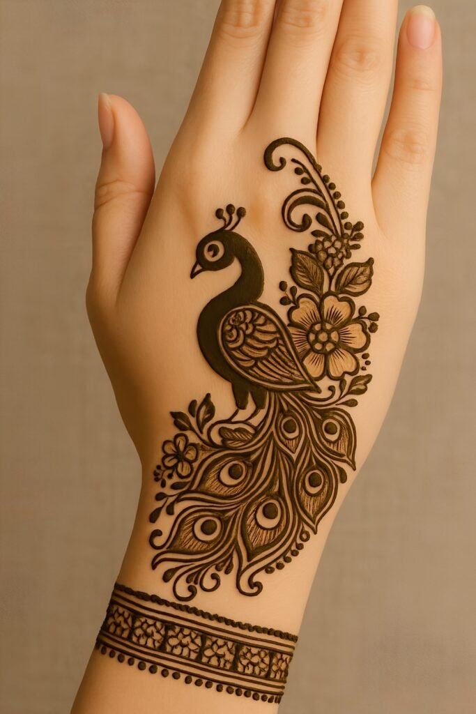 Refined Back Hand Peacock Mehndi
