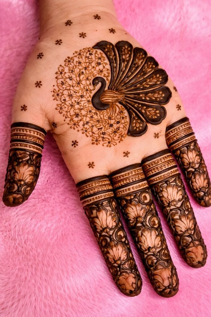 Regal Center Palm Peacock Mehndi Design