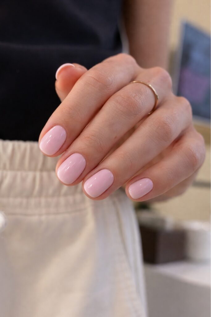 Rounded Square Baby Pink BIAB Nails