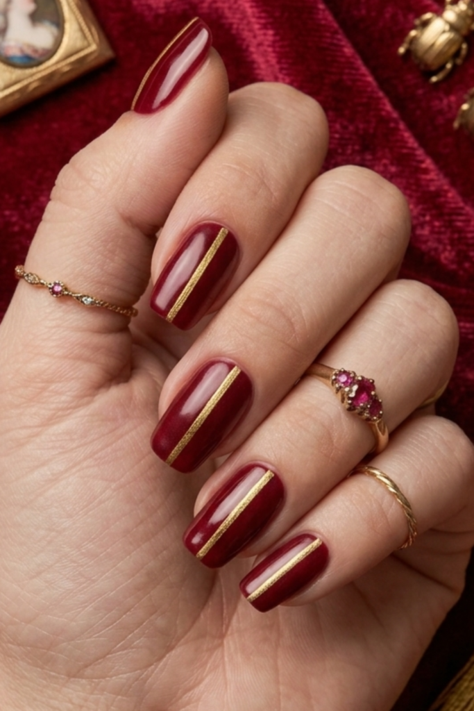 Ruby Red with Vertical Gold Lines
