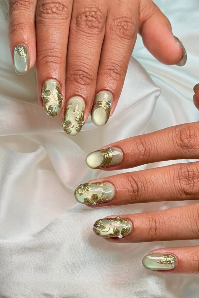 Sage Ombré with Gold Foil Coffin Nails